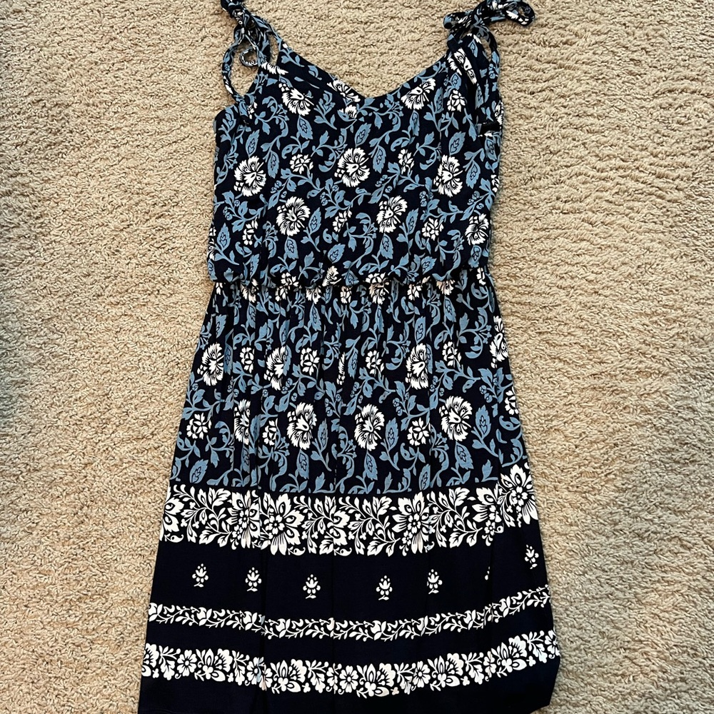 LOFT Black and White Spaghetti Strap Sundress medium petite